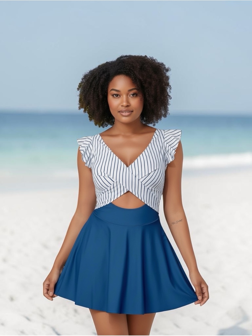 New: size 18 Striped White & Blue one piece Swim Dress